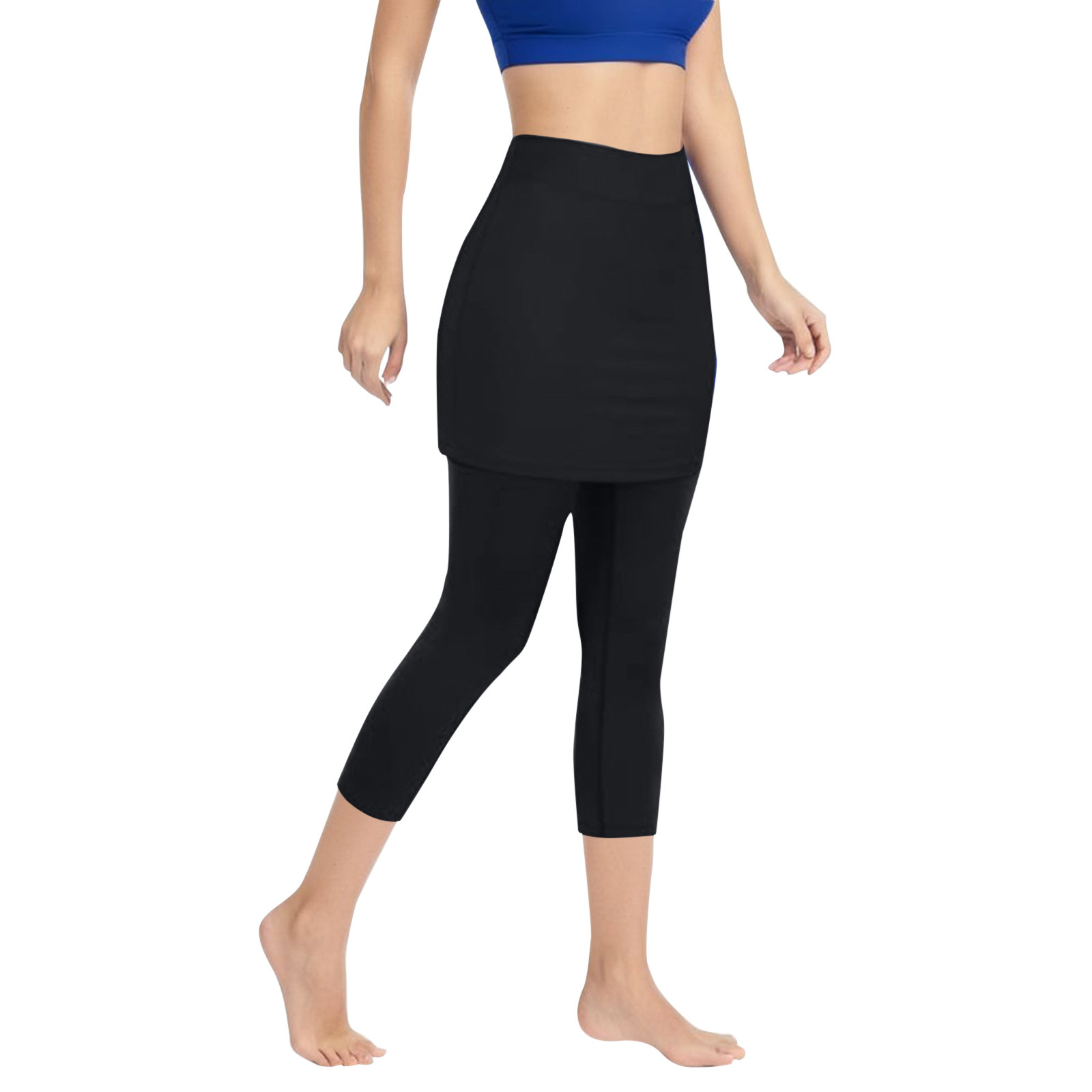 thumbnail image 4 of Leggings de yoga con falda para mujer: pantalones deportivos elásticos con bolsillos, tejido de poliéster, adecuados para tenis/yoga y uso diario., 4 of 4
